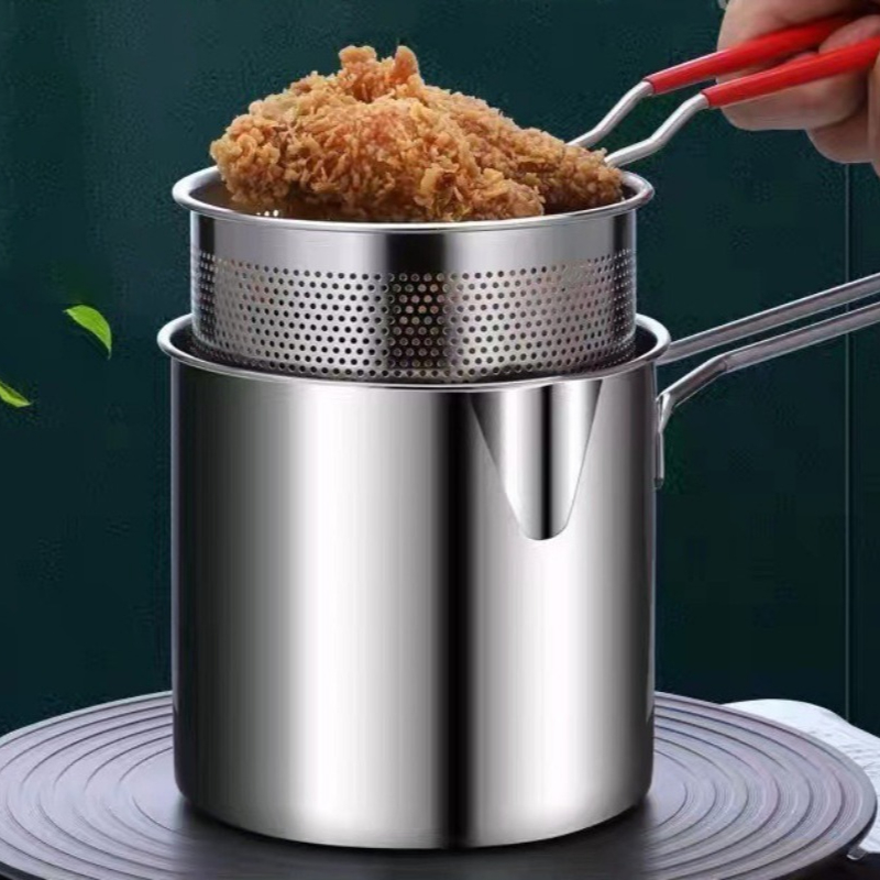 Kitchen Appliances Cooking - หม้อทอดสแตนเลส 304 พร้อมตะกร้าทอด หม้ออเนกประสงค์ขนาดเล็กสำหรับครัว ทำอาหารไก่ ปลา