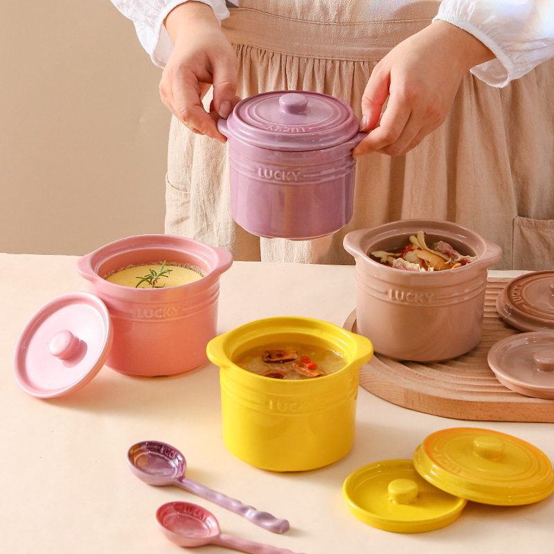 Kitchen Appliances Cooking - คู่ฝาปิดชามเซรามิค,Bird's Nest นึ่งไข่ชามถ้วยขนม Stockpot สําหรับต้ม, Simmer