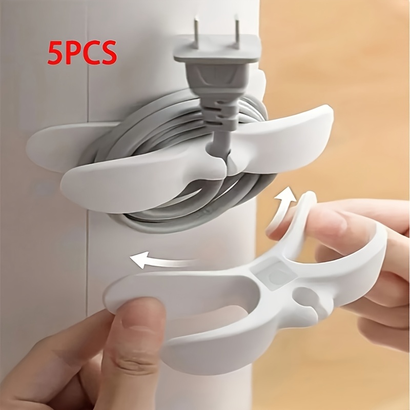 Kitchen Appliances In White - ที่จัดสายไฟพลาสติกสีขาวหรือสีดำ 5 ชิ้น, ขายึดจัดสายไฟแบบมีกาว, ที่เก็บสายไฟในครัว, เหมาะสำหรับหม้อทอดไร้น้ำมัน,