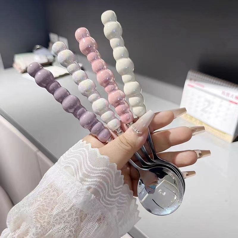 Kitchen Appliances Gift - ช้อนคนทำจากสเตนเลสช้อนมีด้ามมุกช้อนไอศกรีมเค้กช้อนขนมหวานบาร์เครื่องครัวอุปกรณ์เสริมเครื่องใช้บนโต๊ะอาหารสำหรับงานเลี้ยง