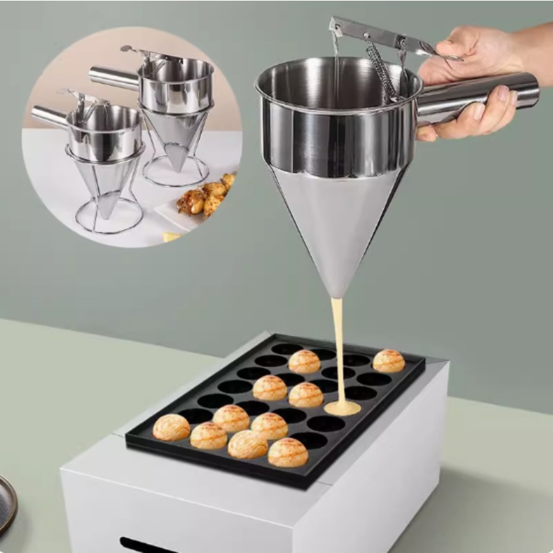 Kitchen Appliances Brand - กรวยจ่ายของเหลวสแตนเลสขนาด 600/1200 มล., อุปกรณ์ทำโอ๊คโทปัสบอล, อุปกรณ์ครัวสำหรับทำอาหารพร้อมด้ามจับและขาตั้ง