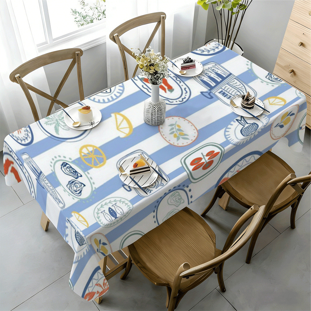 ผ้าปูโต๊ะสี่เหลี่ยมลายทางสีฟ้า - Kitchen Appliances In White บทวิจารณ์และราคา
