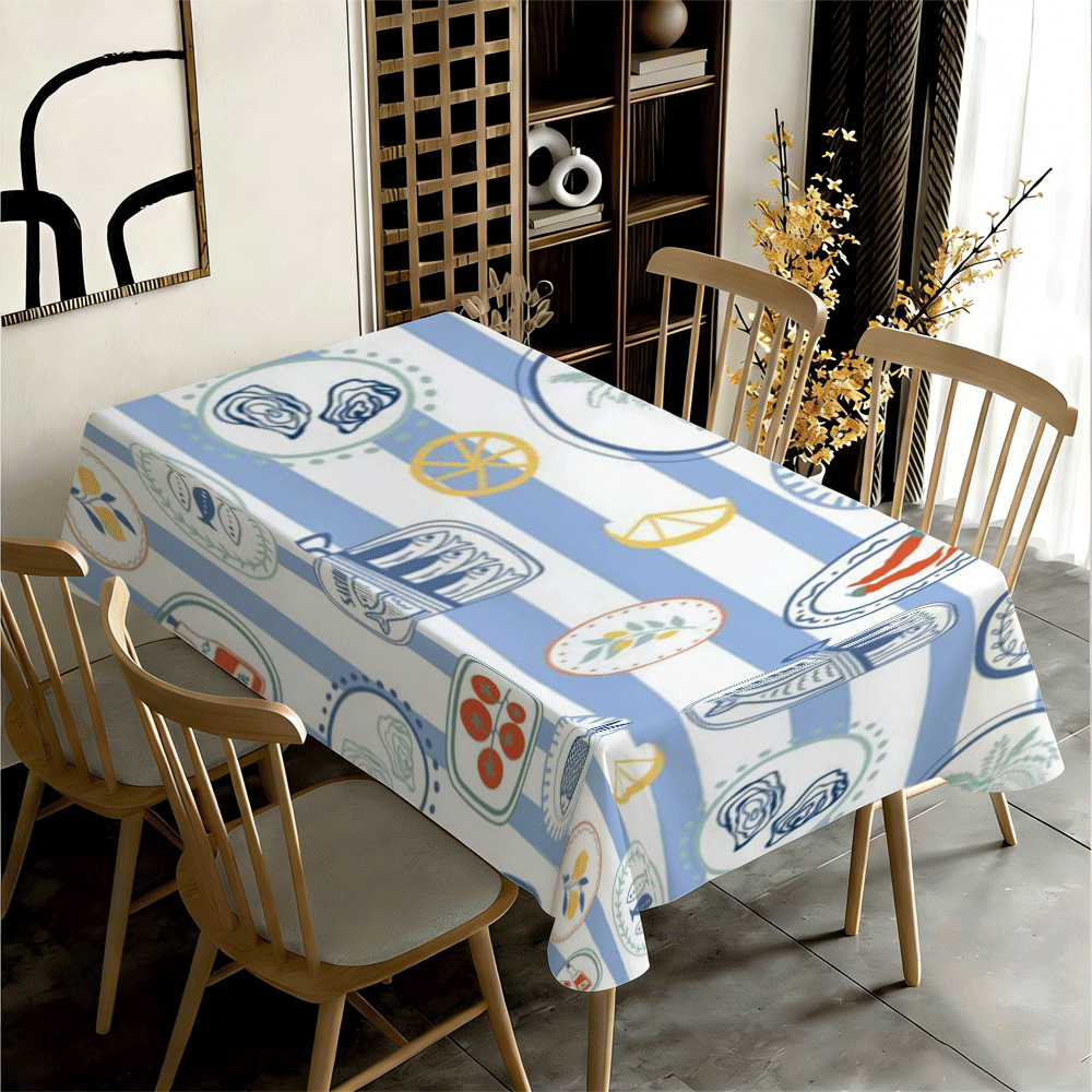 ผ้าปูโต๊ะสี่เหลี่ยมลายทางสีฟ้า - Kitchen Appliances In White บทวิจารณ์และราคา